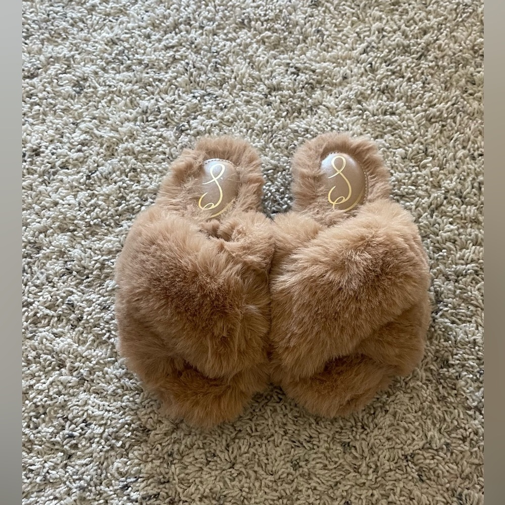 Sam Edelman Jeane Faux Fur Criss Cross Slipper Sandals Camel Size4-5.Without box